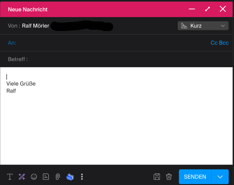 Fenster von kMail zum Erstellen einer neuen E-Mail.